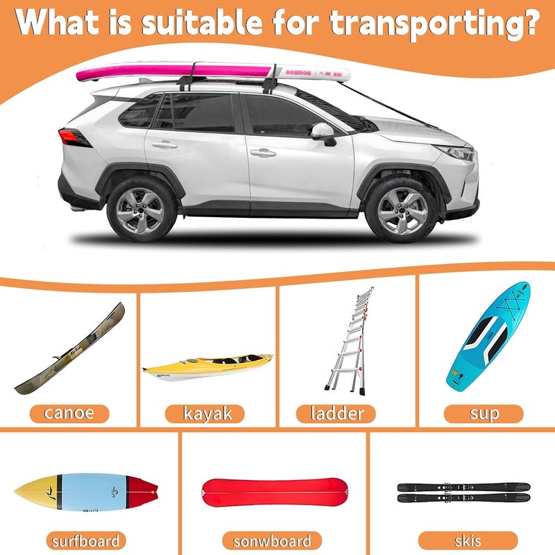 LASUK Universal Car Roof Rack, Soft Roof Rack Pads, Kayak with Tie Down Strap for Surfboard, SUP, Canoe, PP Rope, Quick Loop Strap and Storage Bag - Image 4